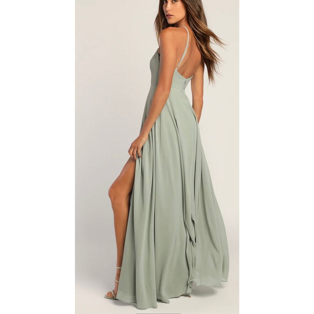 Lulus Absolutely Breathtaking Sage Brush Maxi Dress Small - Picture 2 of 6